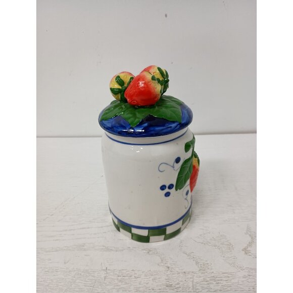 Vintage Ceramic Embossed 3D Strawberry Design Kitchen Storage Container With Lid - Picture 6 of 11
